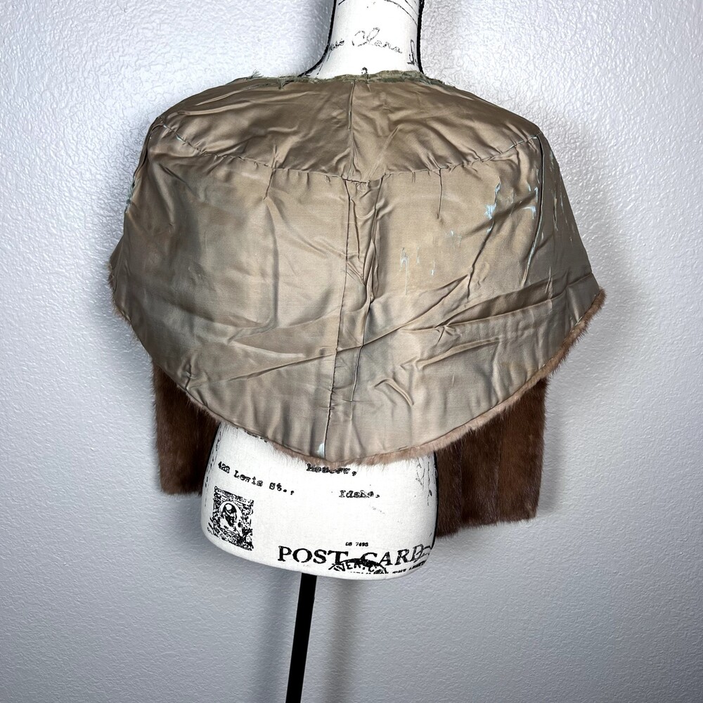 Vintage Mink Fur Shawl Wrap Stole Sz 9" x 63" Lined Brown - Picture 3 of 8